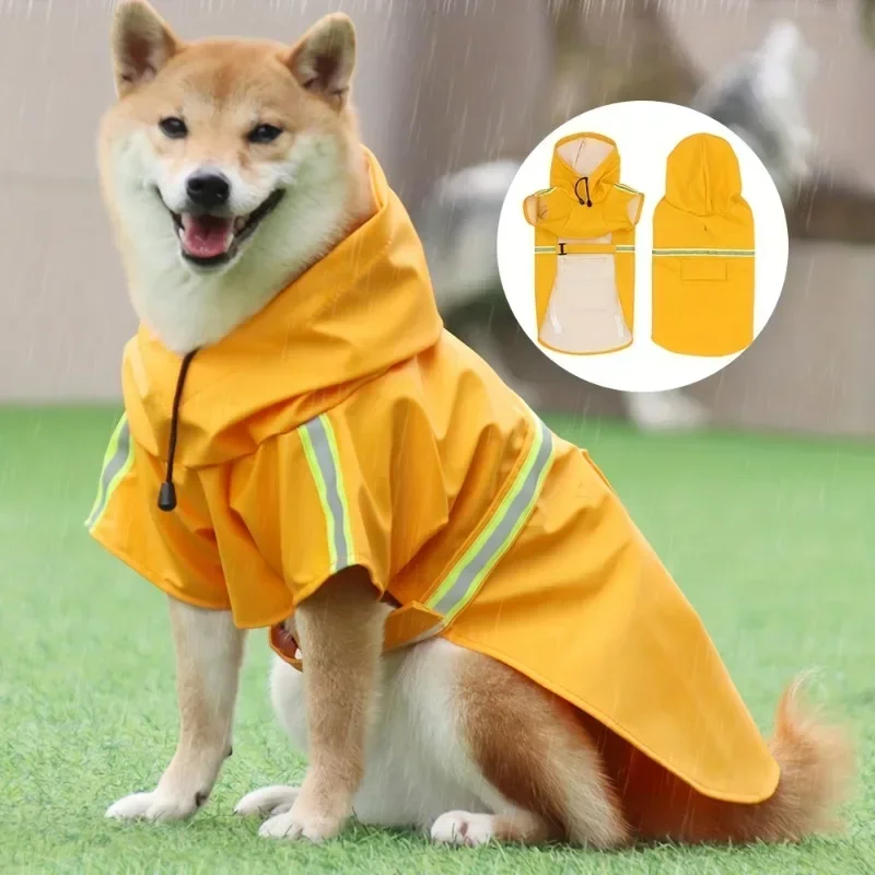 

Pet reflective stripe hooded raincoat, windproof, dry and comfortable, large dog coat, cape style