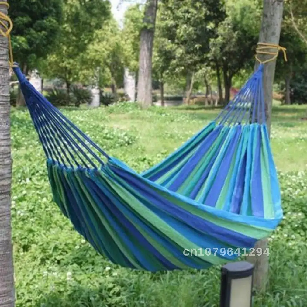 

280*80cm 2 Persons Striped Hammock Outdoor Leisure Bed Thickened Canvas Hanging Bed Sleeping Swing Hammock For Camping Hunting