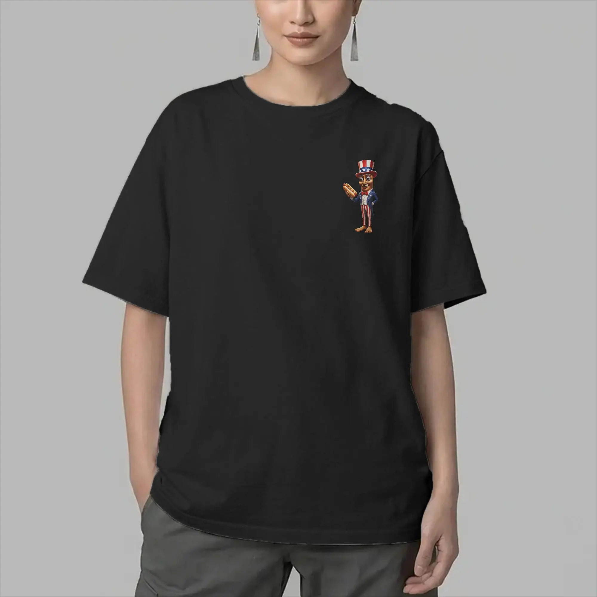 Independence Day Tung Tung Tung Sahur Hot Dog T Shirt for Men 100% Cotton T-Shirt Round Collar  Tee Shirt Short Sleeve Clothing