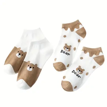 5雙卡通可愛小熊圖案小姐短襪,春夏輕薄舒適透氣休閒襪 10 最佳銷售 女士薄襪子 - №5