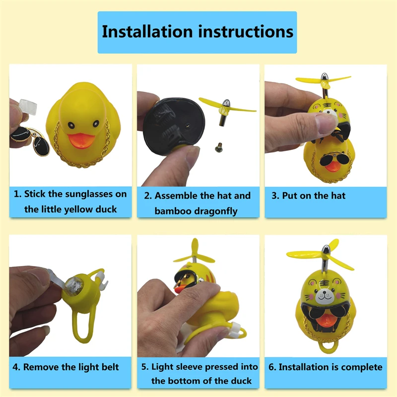 Duck Bicycle Bell Ducky Duck for Motorcycle Bike Accessories Helmet Light Cute Ducks with Helmet for MTB Cycling