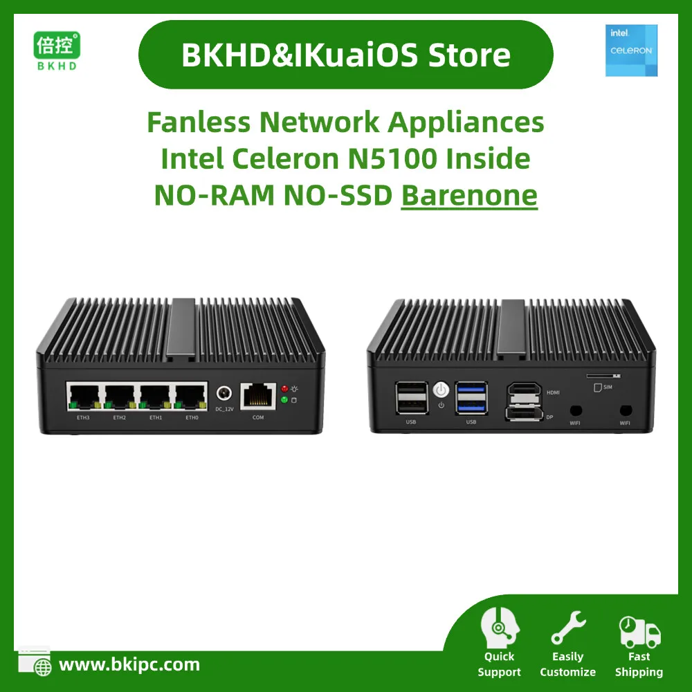 Fanless Network Appliances Barebones 4x2.5G Ethernet Celeron N5100 Compatible Pfsense OPNsense for Firewall Router G30S-N5100-4L