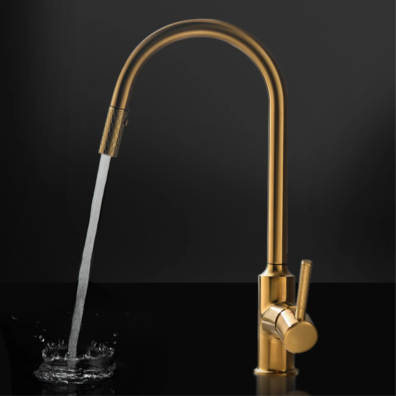 AITANA simple brushed gold brass kitchen faucet with pull-out design, single handle cold & hot dual control 2-function sink Tap