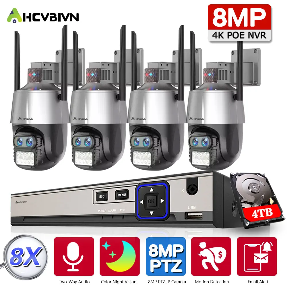 

8MP Wireless Video Surveillance Kit 4K NVR CCTV IP Camera WiFi Mini Security System Video Card For Home PTZ Cam 8CH ICsee