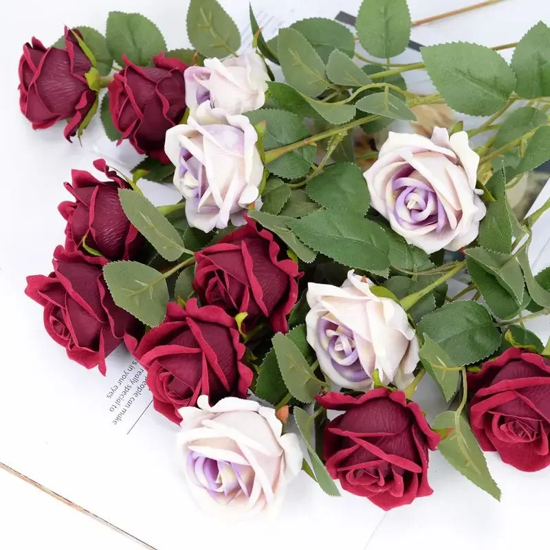 5pcs Artificial Roses Touch Flannel Rose Wedding Home Decoration Valentine\'s Day Simulation Flower Fake Flower Rose