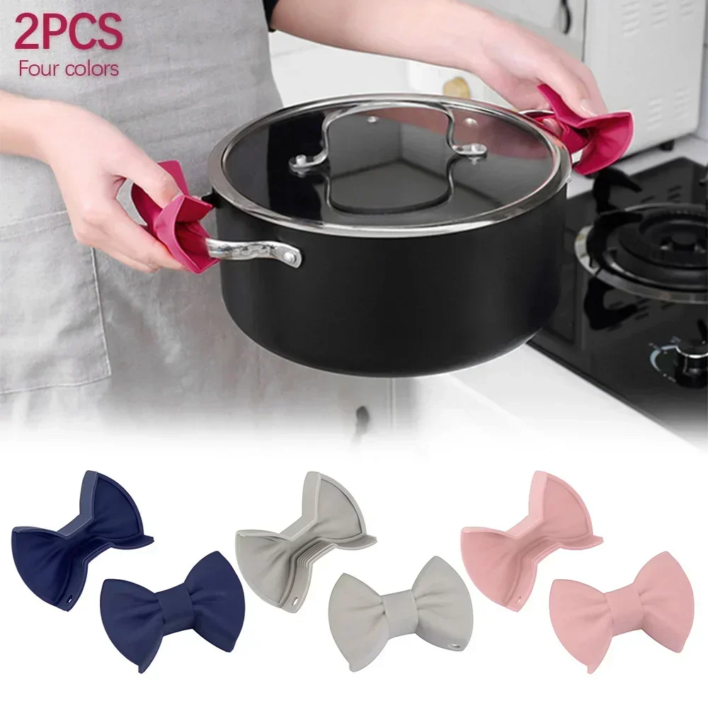 2X Non-Slip Bowknot Silicone Heat Insulation Kitchen Utensil Pot Clip Finger Protector Pinch Resistant Holder Cooking Oven Glove