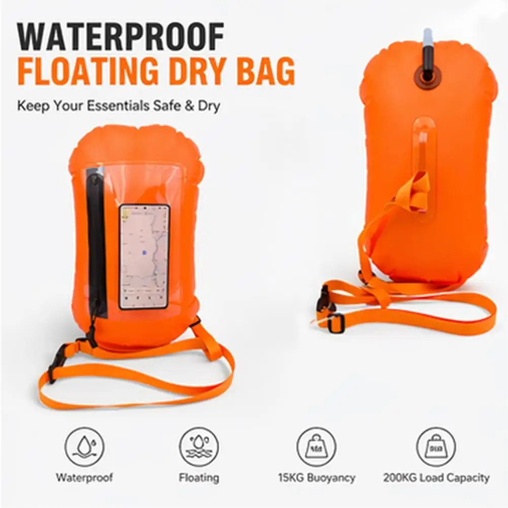 Schwimmboje Wasserdichter Trockensack mit Touchscreen-Handyfach, Schwimmsicherheitsflöße für Freiwasserschwimmer und Triathleten, Schleppflöße – Detail 9