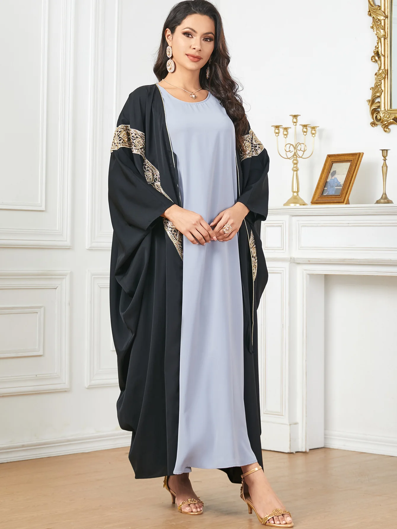 

Dubai Abayas for Women Batwing Sleeve Muslim Dress Kimono Open Abaya Cardigan Turkey Kaftan Ramadan Islamic Clothing Robe Gown