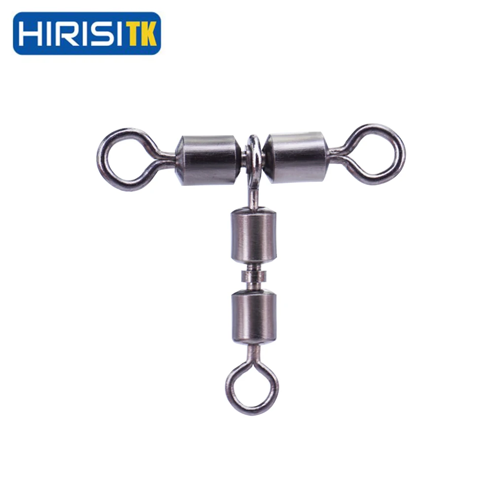 HirisiTK 3 Way Fishing Swivels Double Rolling Swivels T-Shape Triple Fishing Swivel Cross Line Fishing Tackle Connector Clip