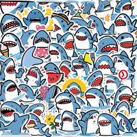 50pcs Cartoon Fat Shark Stickers Cute Decal for Kids Teens Waterproof Sticker for Water Bottle Laptop Luggage Helmet Decor