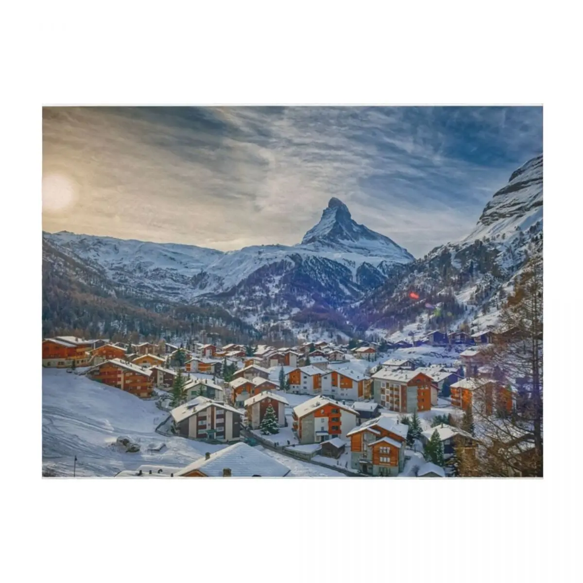

Almost Sunset at Zermatt - Matterhorn Switzerland Throw Blanket Plaid on the sofa Furrys Beach Shaggy Blankets