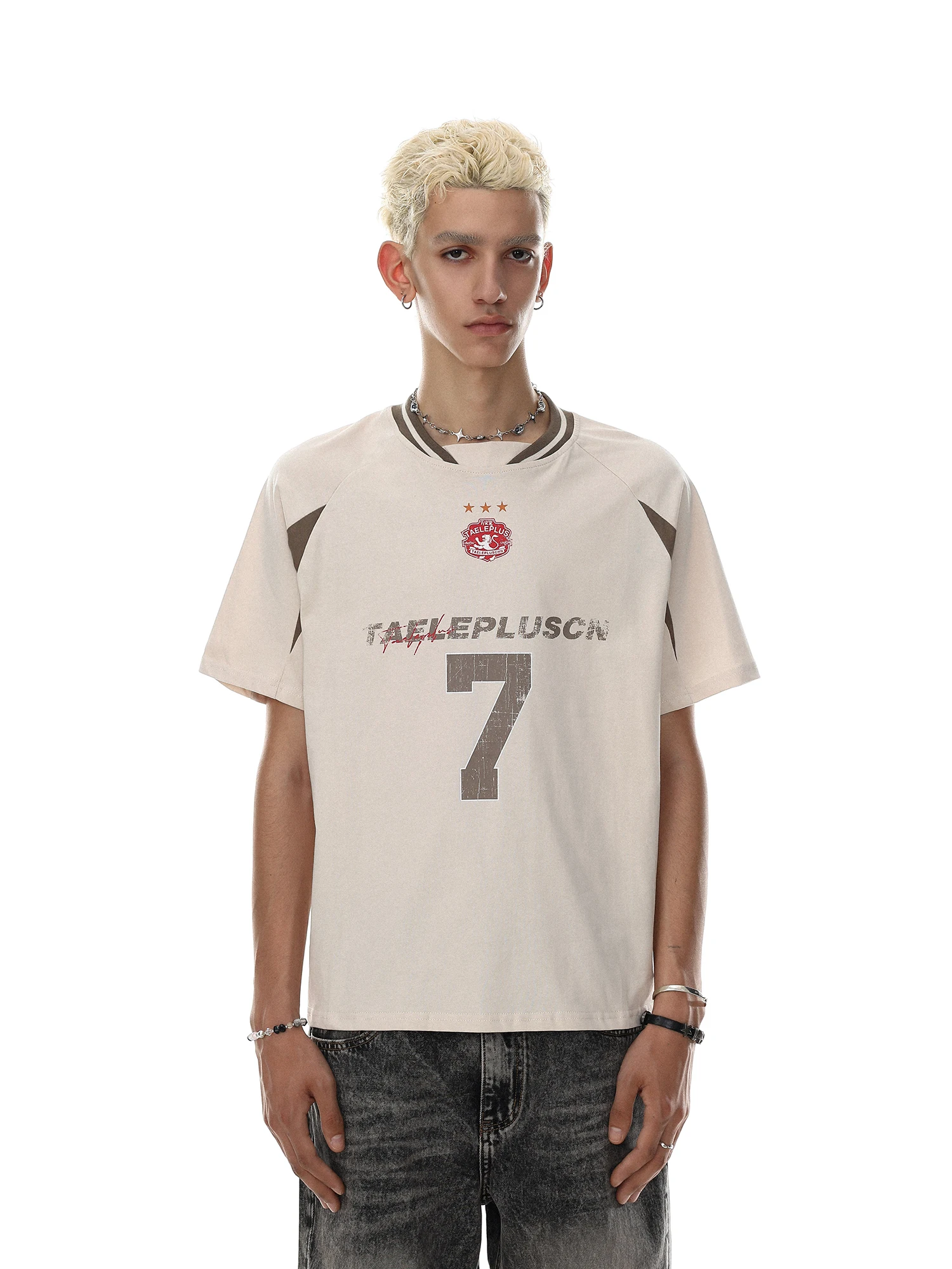 MRNEARLY American Retro Number 7 Print Short Sleeve T-Shirt Unisex Loose Sports Style Casual Cotton Top for Men And Women