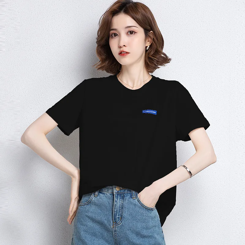 2023 New Summer Women Short Sleeve Tshirts Fashion Casual Black White Tshirts S-XXL