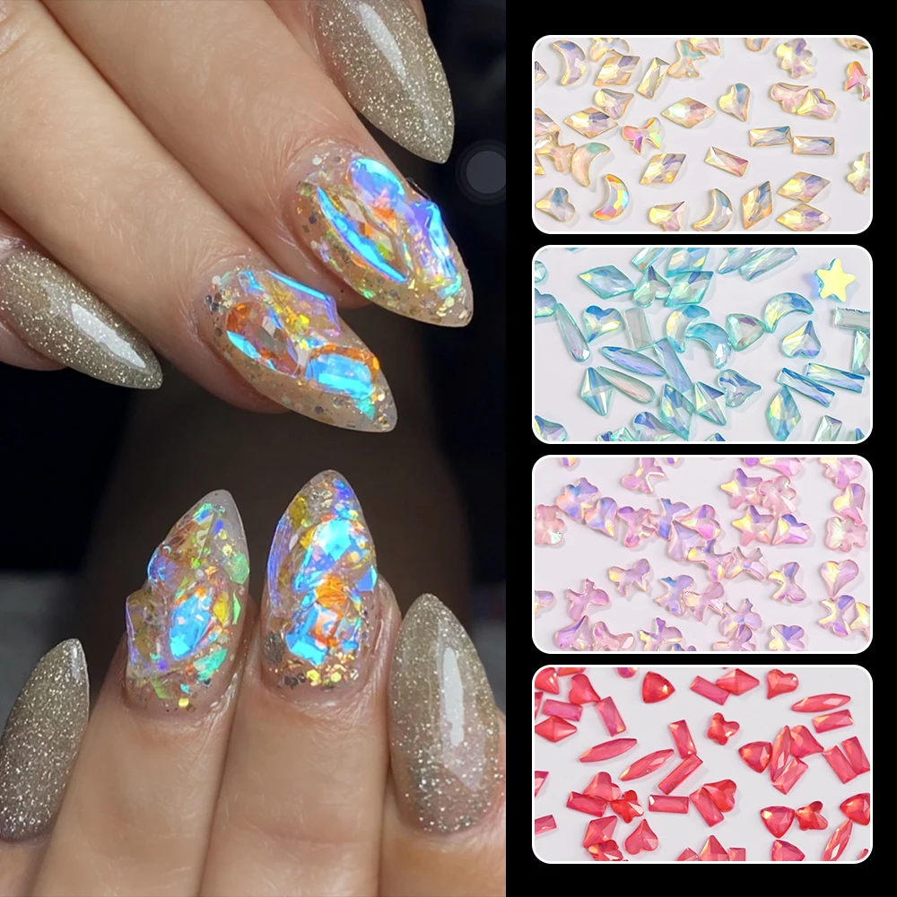 Kristall Aurora unregelmäßige Form Nagel Strass Schmuck für Maniküre Design bunte DIY Harz Zubehör Bohrer Nail Art Dekor