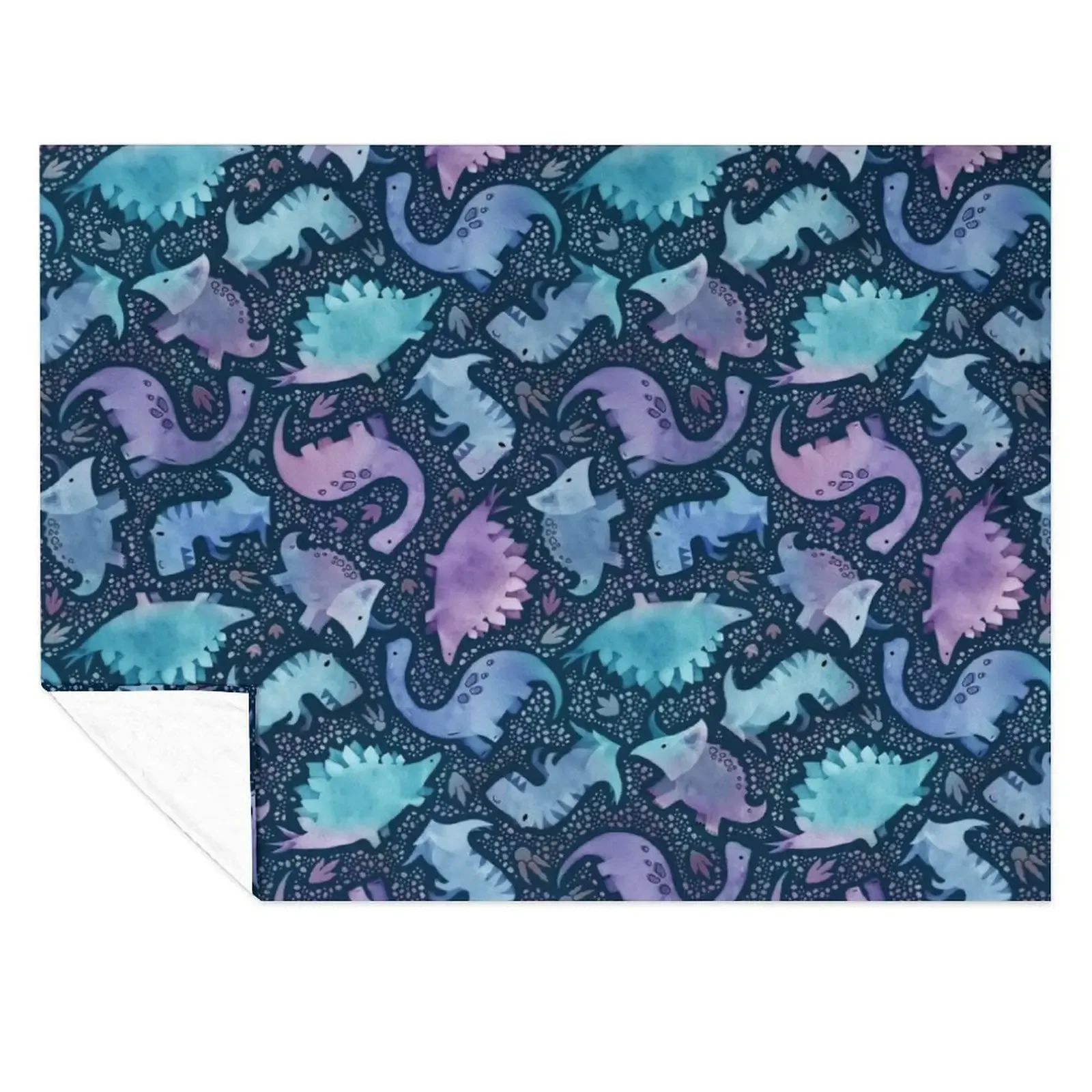 

Watercolor dinosaur purple and blue on navy Throw Blanket Custom wednesday Bed linens Bed Fashionable Blankets