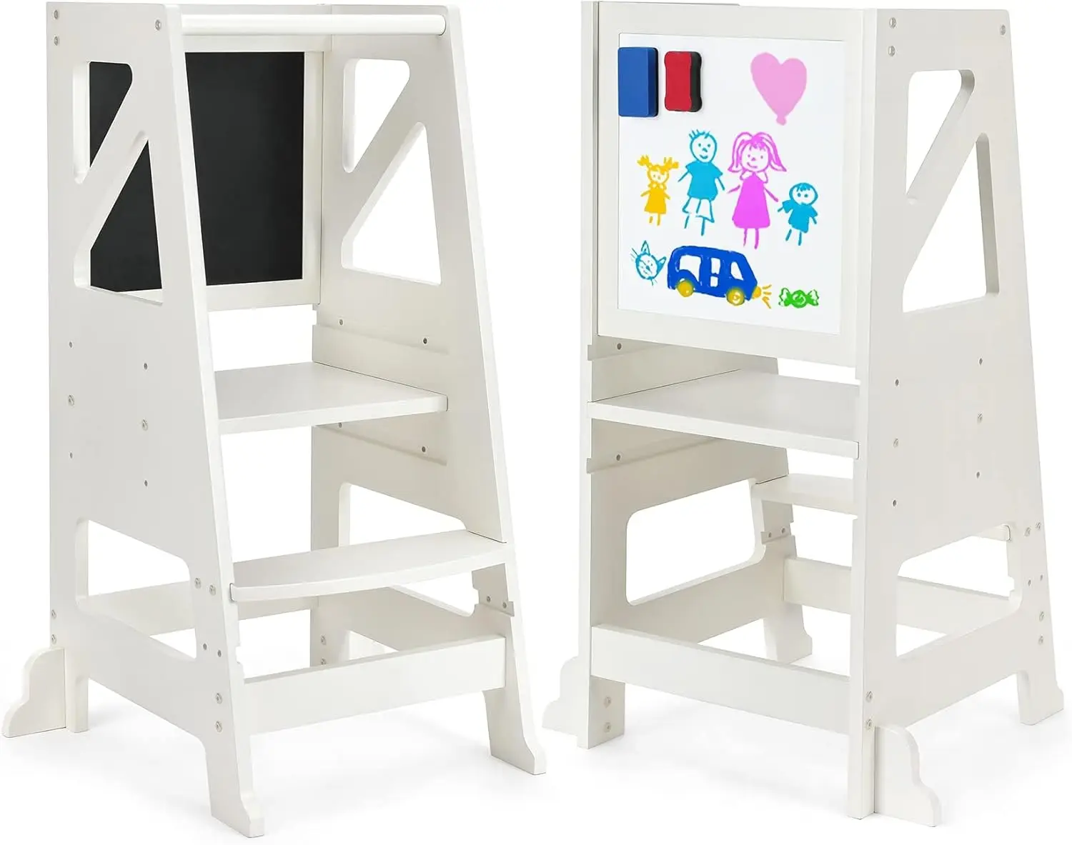 

Stool Helper - Toddler Tower with Message Boards & Rail Adjustable Height Kids Kitchen Step Stool Toddler Standing Tower