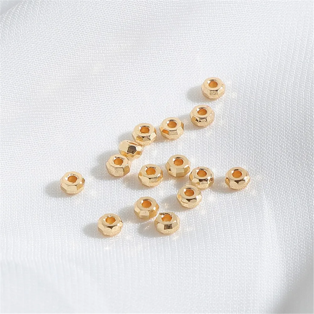 14K Gold-plated Laser Patterned Flat Piece Separated Bead DIY Handmade Jewelry Material Accessories Bracelet Round Cake Bead