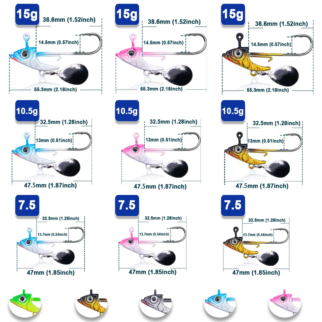 Fishing Jig Hook 7.5~15g Triangle Jig Head Barbed Fishing Hooks Soft Worm Lure with Sequins Spoon Bionic Fish Head Fishing Hook