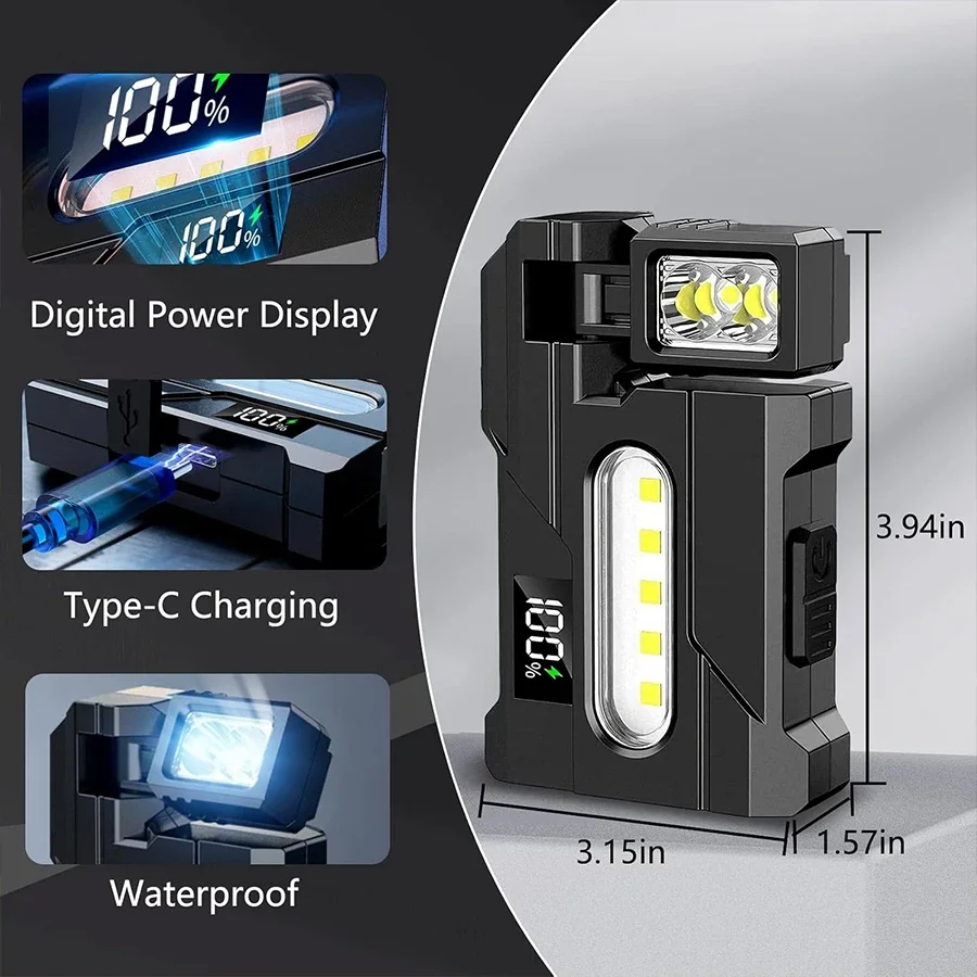 Multi-functional Ultra-Bright EDC Flashlight Rotating Head Torch Outdoor COB Red/Blue Emergency Light Tail Magnet Work Lamp