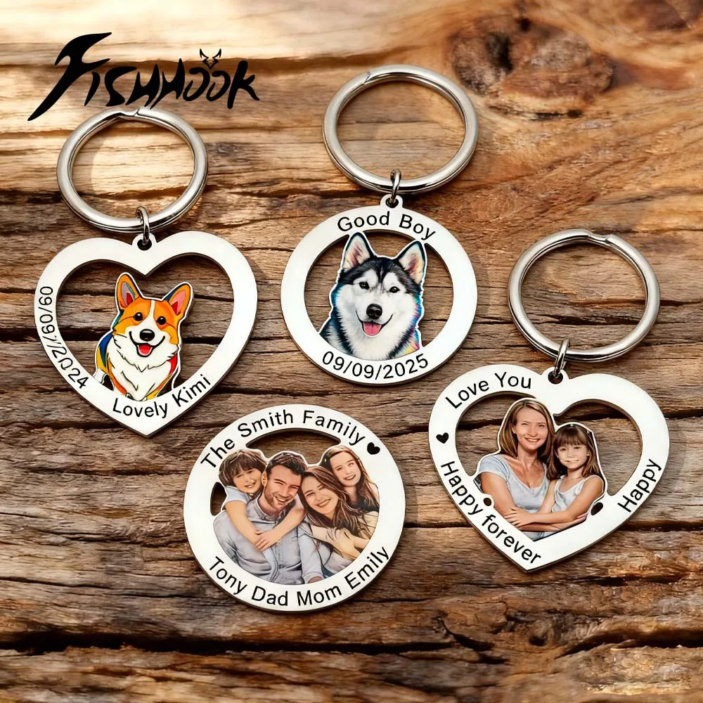 الأسرة زوجين الكلب الحيوانات الأليفة طباعة الطلب صور المفاتيح شخصية مخصصة هدية الكريسماس للنساء الرجال الأم الأب الصلب حلقة رئيسية #4