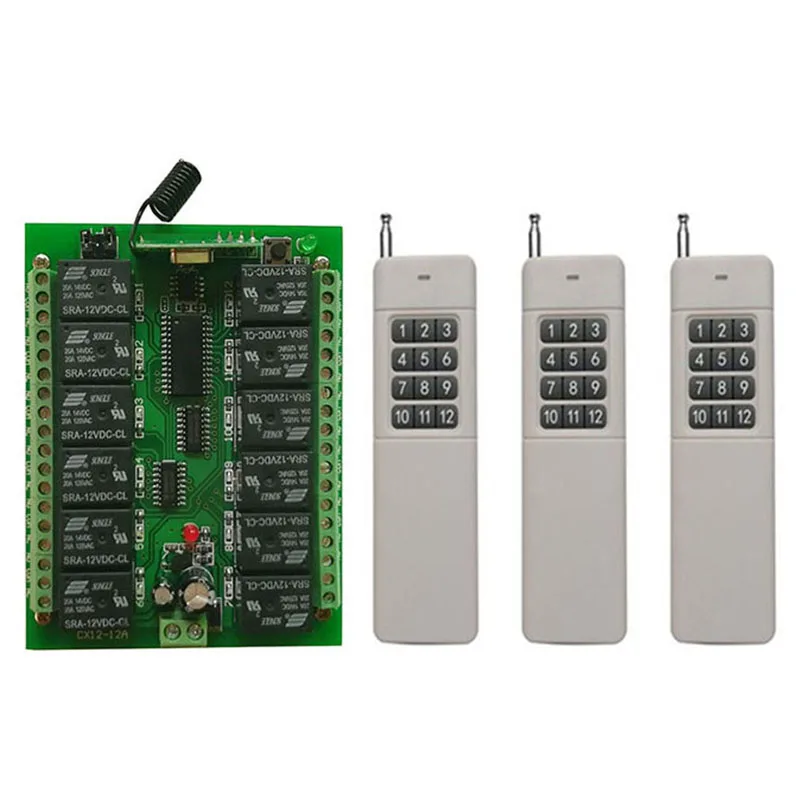 3000m DC 12V 24V 10A 12 CH 12CH RF sistema conmutador de control remoto inalámbrico transmisor + receptor/lámpara/puerta de garaje/persianas/ventana