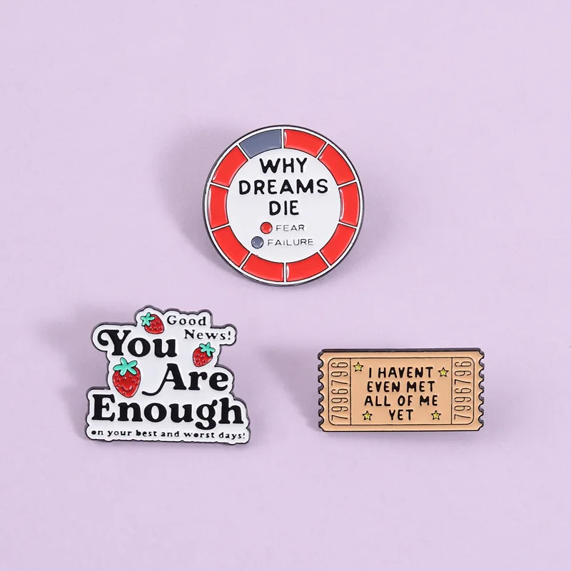 Fashion creative inspirational quotes brooch Cartoon letter stamp geometric metal accessory badge Creative Gifts