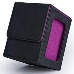 Card Deck Box with Display Window, Trading Card Storage Case, Holds 120+ Single Sleeved Cards, PU Leather Denim Card Box for TCG