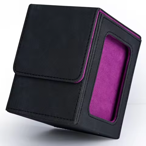 Card Deck Box with Display Window, Trading Card Storage Case, Holds 120+ Single Sleeved Cards, PU Leather Denim Card Box for TCG