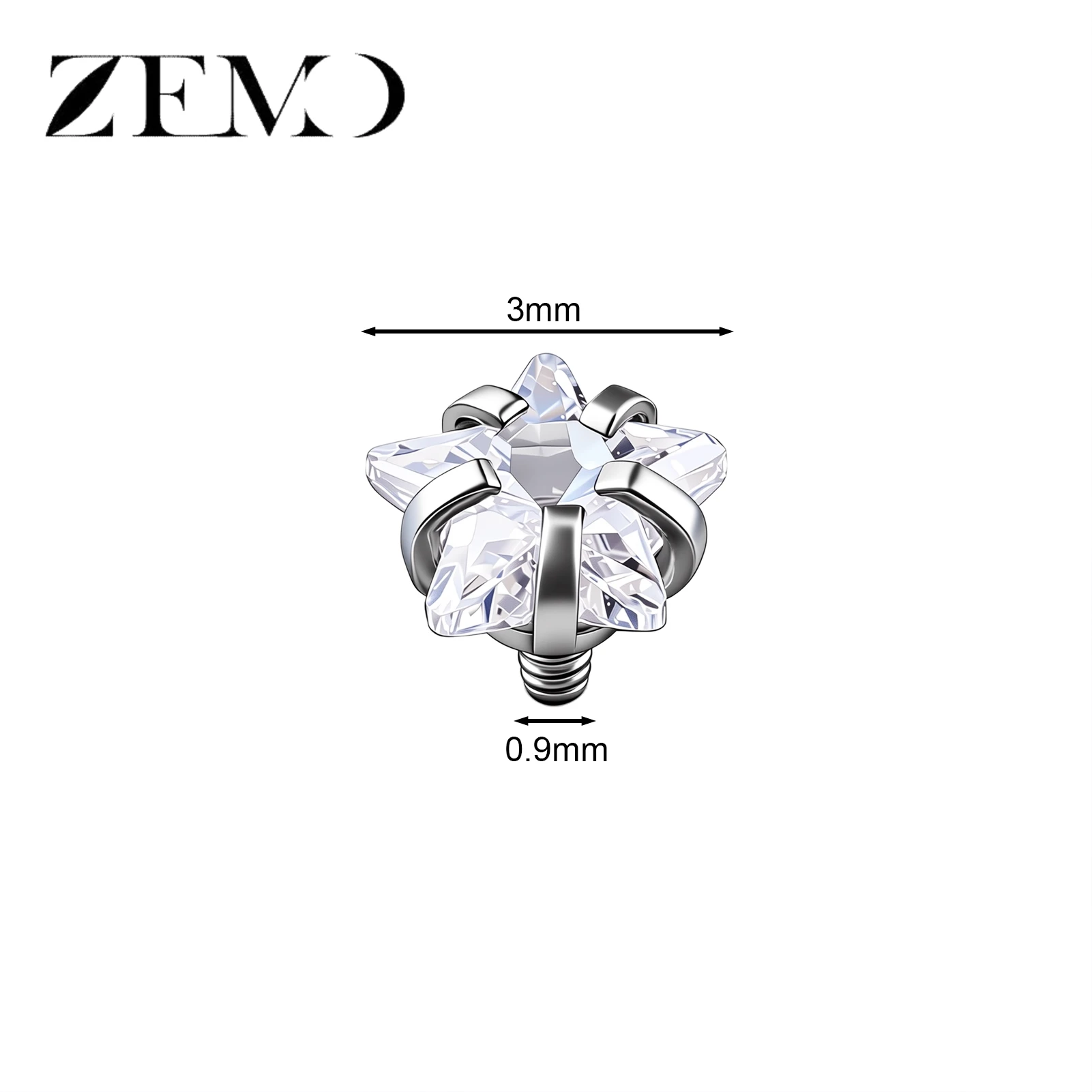 Stainless Steel Dermal Anchor Top with CZ Crystal