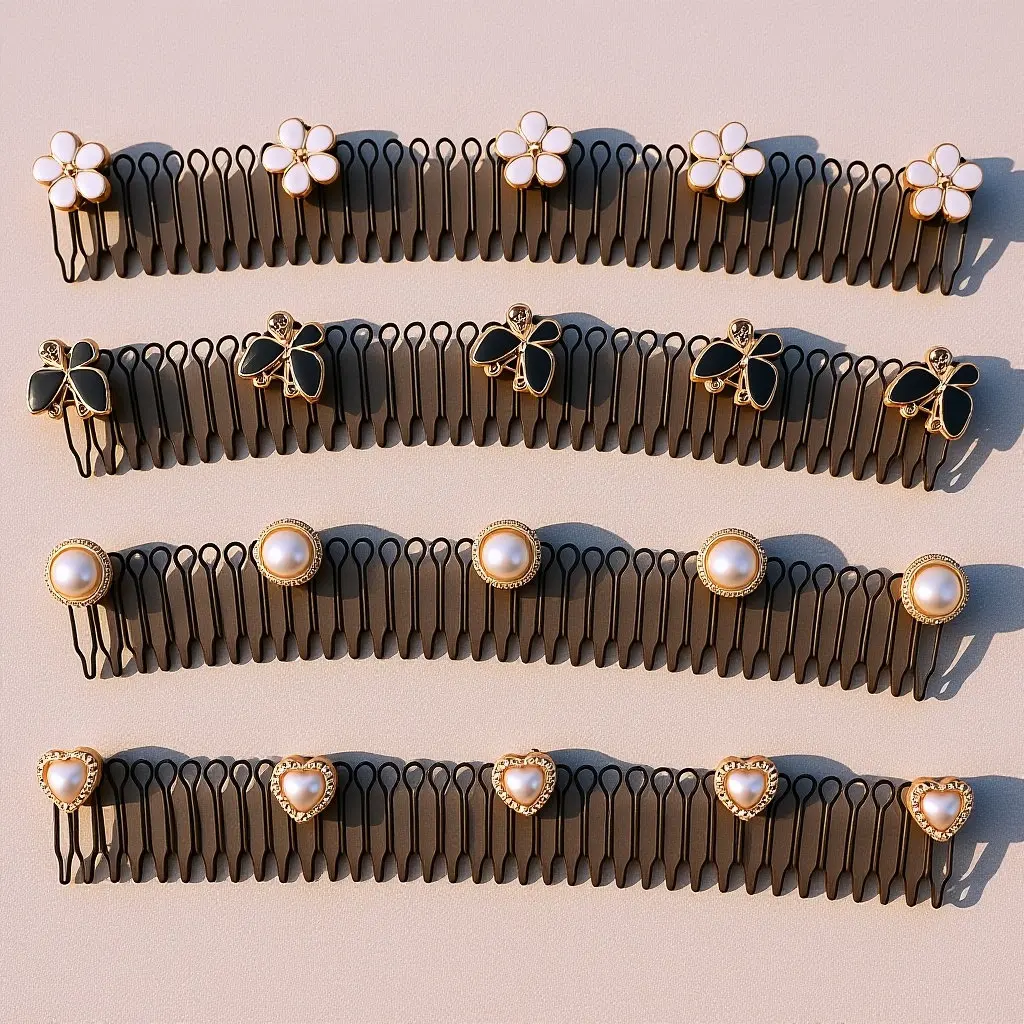 

4Pcs Invisible Hair Comb Holder U Shape Stretchable Flyaway Fixer for All Day Hairstyle Hold Wide Combs for Wavy Curly Thick