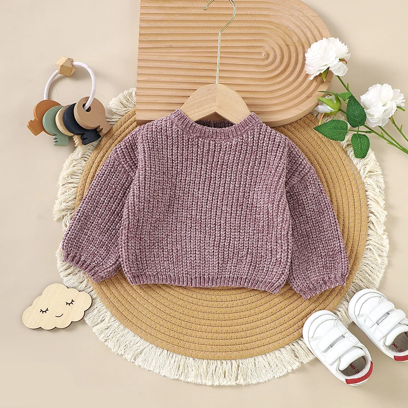 

Autumn Baby Sweaters Knit Children Girl Boy Pollover Long Sleeve Toddler Clothes Warm Winter Fashion Solid Infant Tops Playsuit