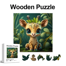 Sweet Little Deer Wooden Puzzle for Jigsaw lover, Uniquely Irregular Animal Shape Puzzles Wooden Toys, Christmas Birthday Gift