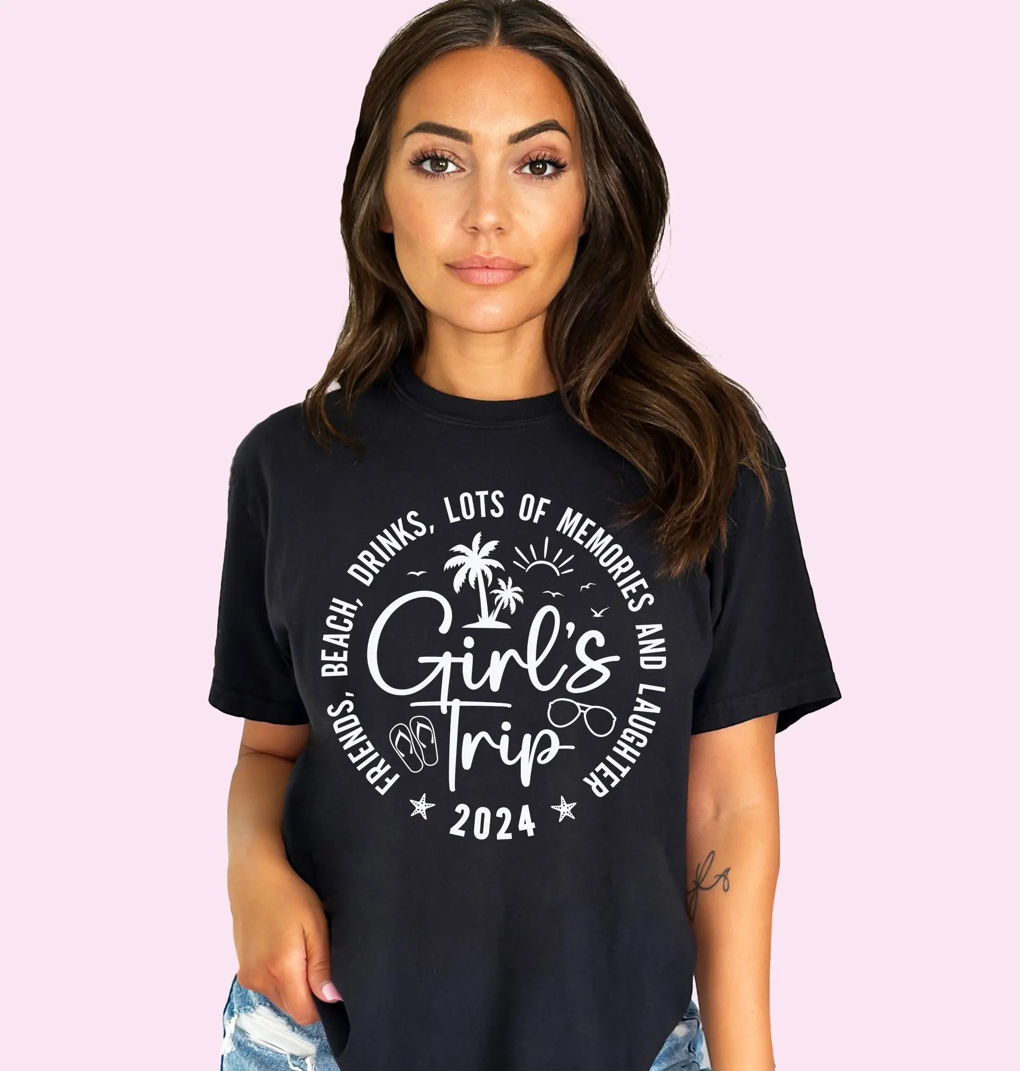 Girls Trip 2024 T Shirt Travel Friends Lots Of Memories And Laughter Road Besties Vacation RTR329