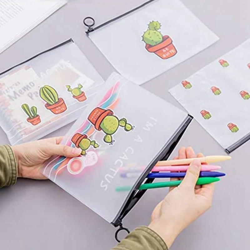 Schattige Verse En Transparante Matte Cactus Opbergtas Met Grote Capaciteit Student Briefpapier Etui-Transparant