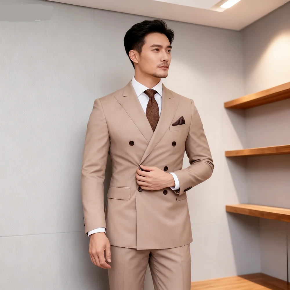 

Умный повседневный свадебный мужской костюм, приталенный смокинг, блейзер, комплект из двух предметов, деловой костюм для жениха с блейзером и брюками