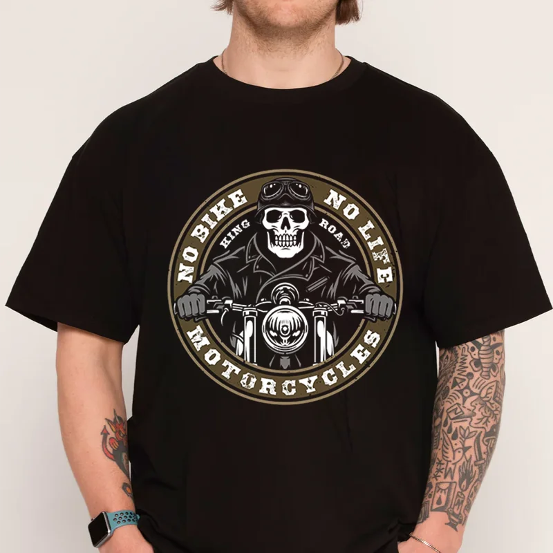 

Biker Skeleton Motorcycle T-shirt New Fashion 100% Cotton Men Short Sleeve Printing O-Neck Casual T Shirt