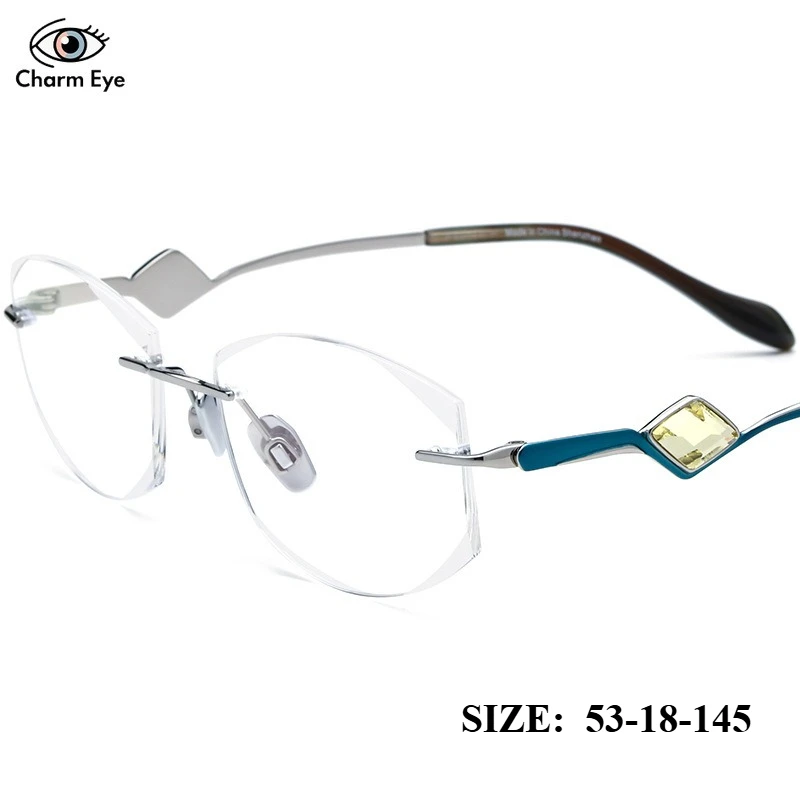 

Женские безрамочные очки с бриллиантовой отделкой и стразами, оправа из чистого титана, модные роскошные очки по рецепту для коррекции близорукости