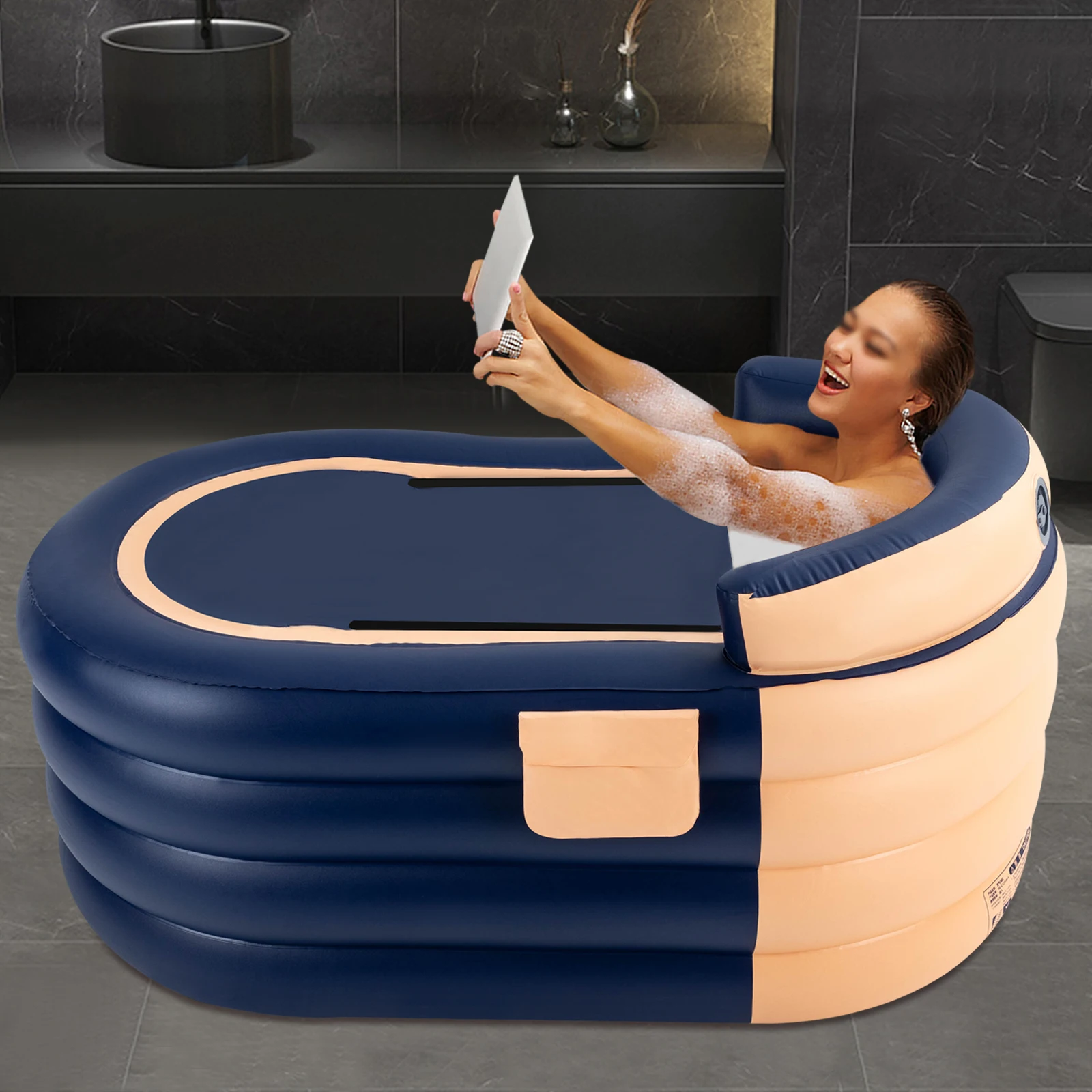 Inflatable Adult Bathtub with Electric Air Pump PVC Portable Hot Tub for Adults Foldable Spa Tub Bathroom Outdoor