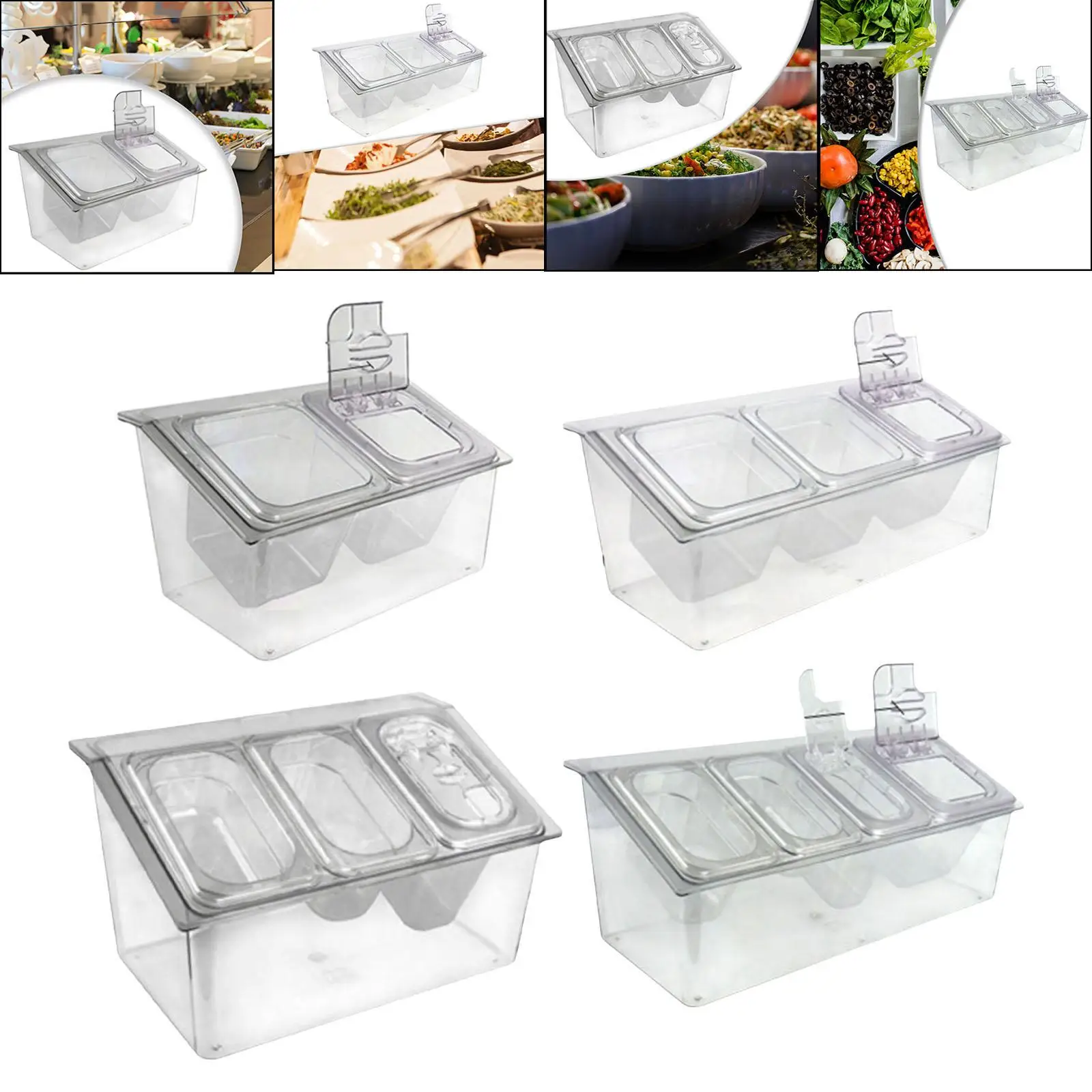 Ice Chilled Condiment Server Bar Accessories Clear with Lid Salad Salad Platter Bar Garnish Holder Boba Shop Salad Bar, Buffet