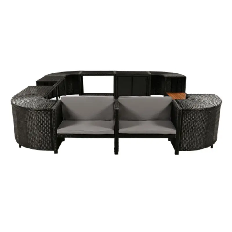 Frame Quadrilateral Outdoor Rattan Sectional Sofa Set With Mini Sofa, Wooden Seats And Storage Spaces, Grey