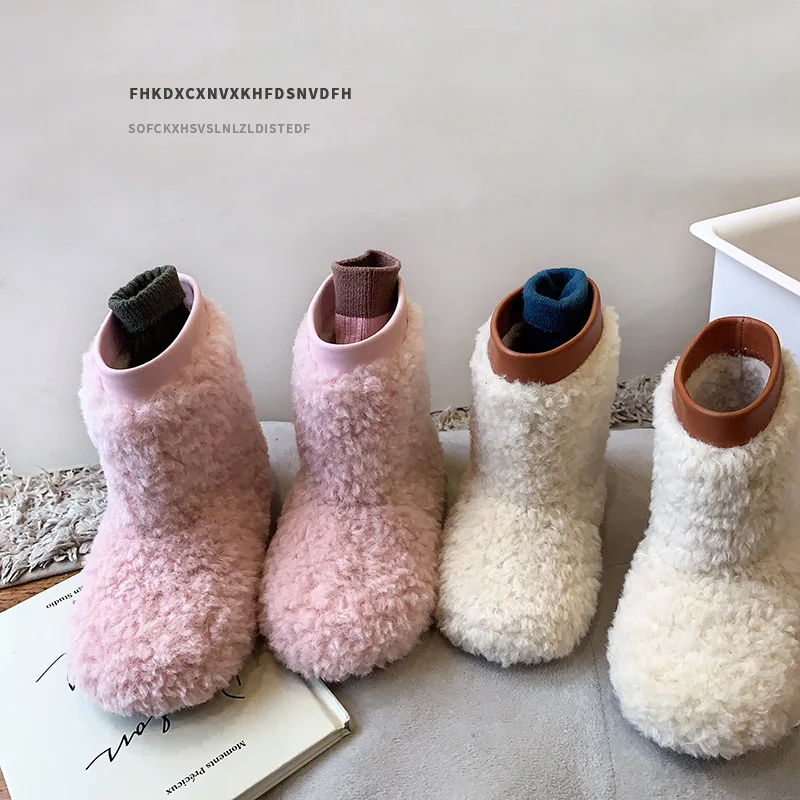 Children Shoes Snow Boots 2024 Autumn Winter Baby Cotton-padded Furry Fashionable Solid Color Warm Casual Girls Boots