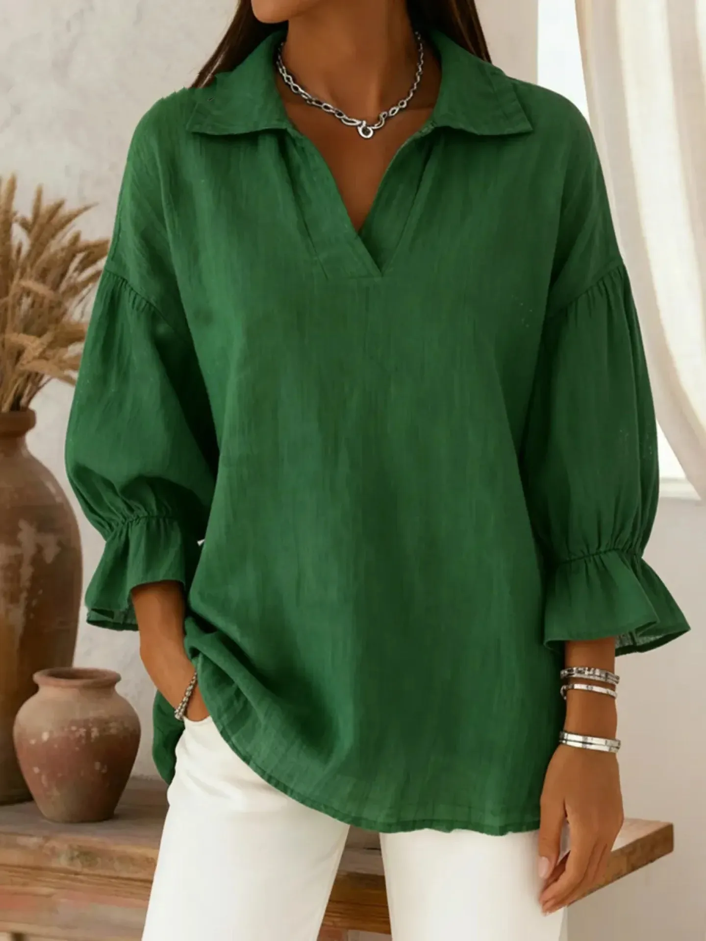

Casual Solid Shirts Women V Neck Long Sleeve Oversize Blouse Spring Summer Tops Elegant Shirt For Women 2026 New Lady Blusas