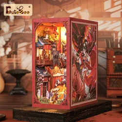 CUTEBEE DIY Book Nook Wooden Dollhouse with Light Dust Cover The Legend of Mulan Chinese Style Bookshelf Insert Decor for Gift