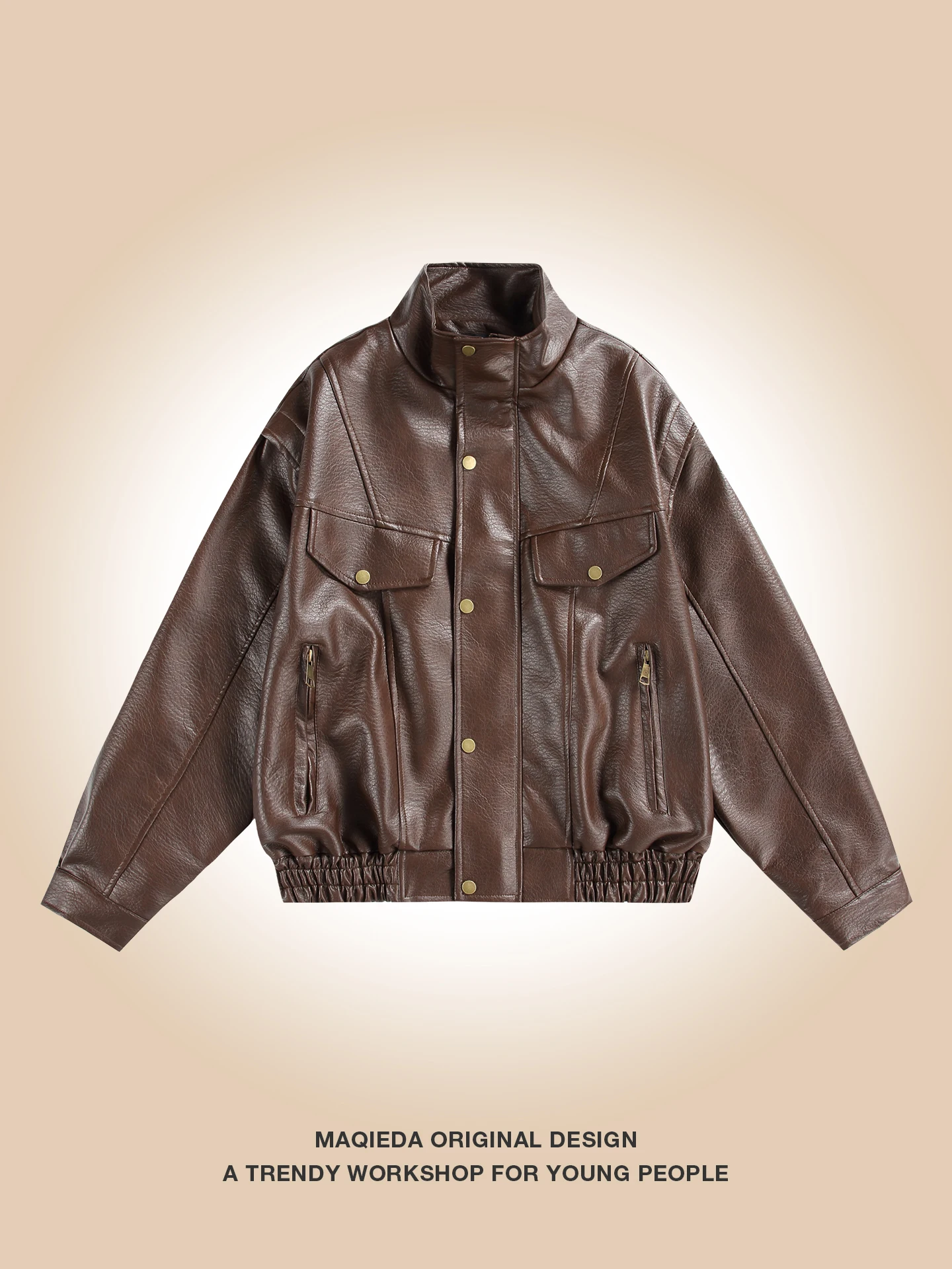 

Мужская ретро мотоциклетная куртка из искусственной кожи, ветрозащитная рабочая одежда с воротником-стойкой, пальто, модная брендовая осенне-зимняя свободная посадка Multi ket