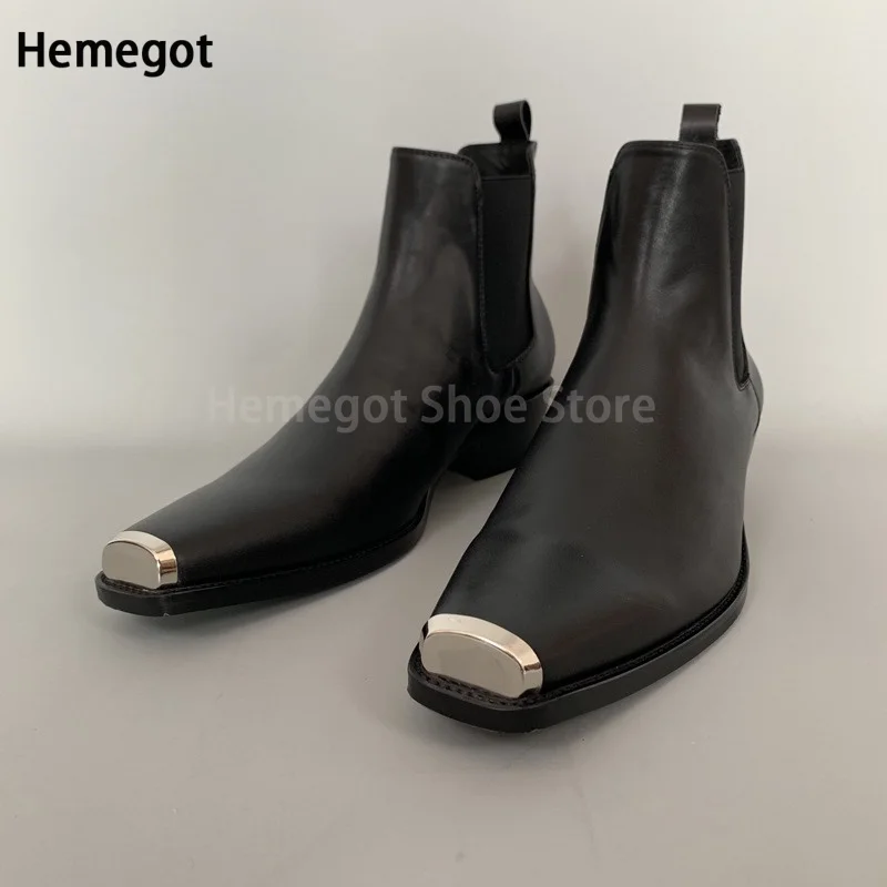 Botas Chelsea de cuero genuino con punta de hierro cuadrada para hombre, zapatos informales, hechos a mano, de negocios británicos