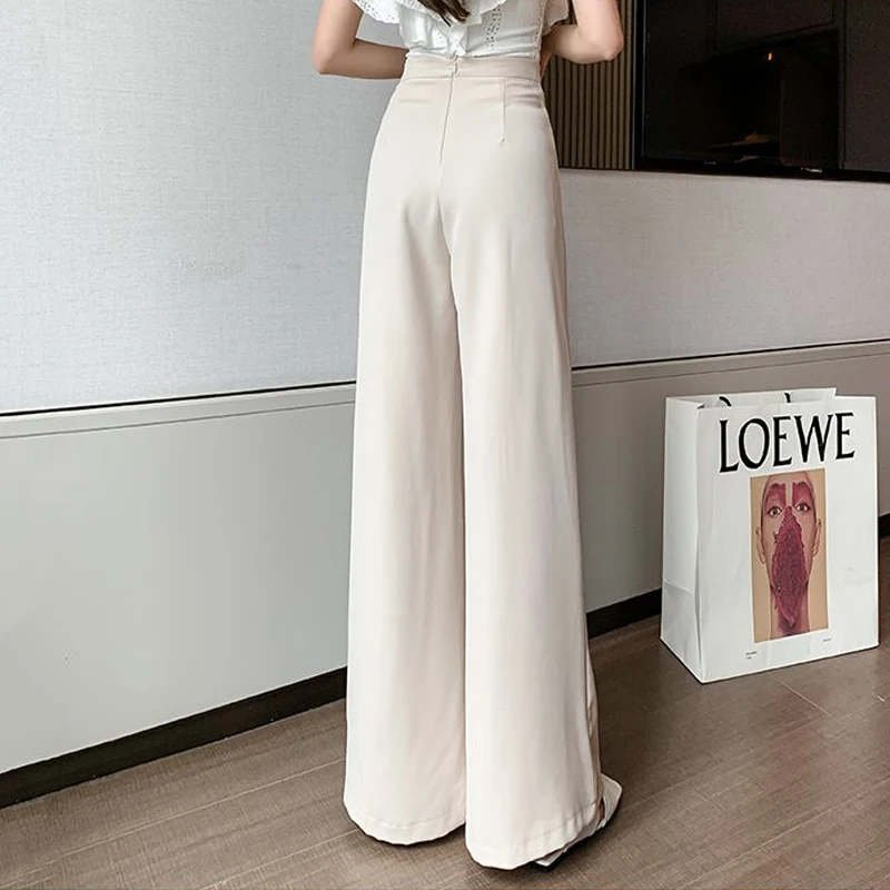 Korean Fashion Vintage Office Lady Elegant Wide Leg Pants Women Solid High Waist Straight Trousers 2023 Autumn Winter Pantalones