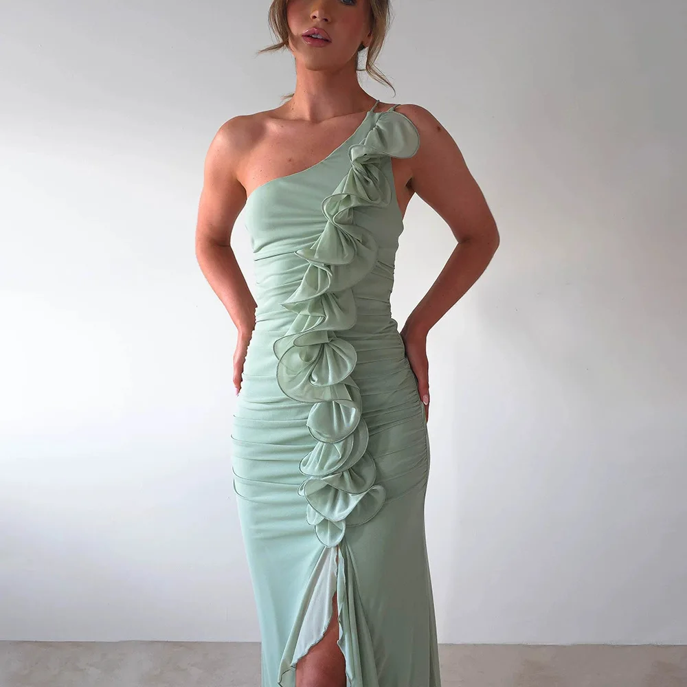 

Лето 2021, модная темпераментная плиссированная длинная юбка, женское сексуальное кружевное платье с открытыми плечами и разрезом на спине, Vestido, женское элегантное платье