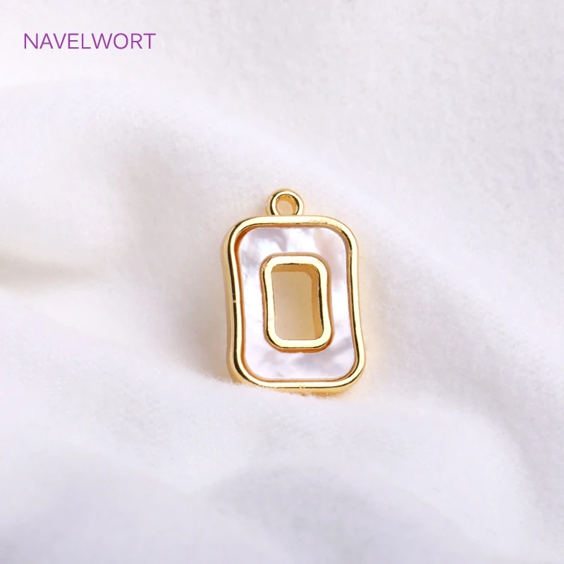 14K Gold Plated Natural Shell Square Charm For Making Jewelry Brass Metal  Round Pendants Fashion Jewelry For Women