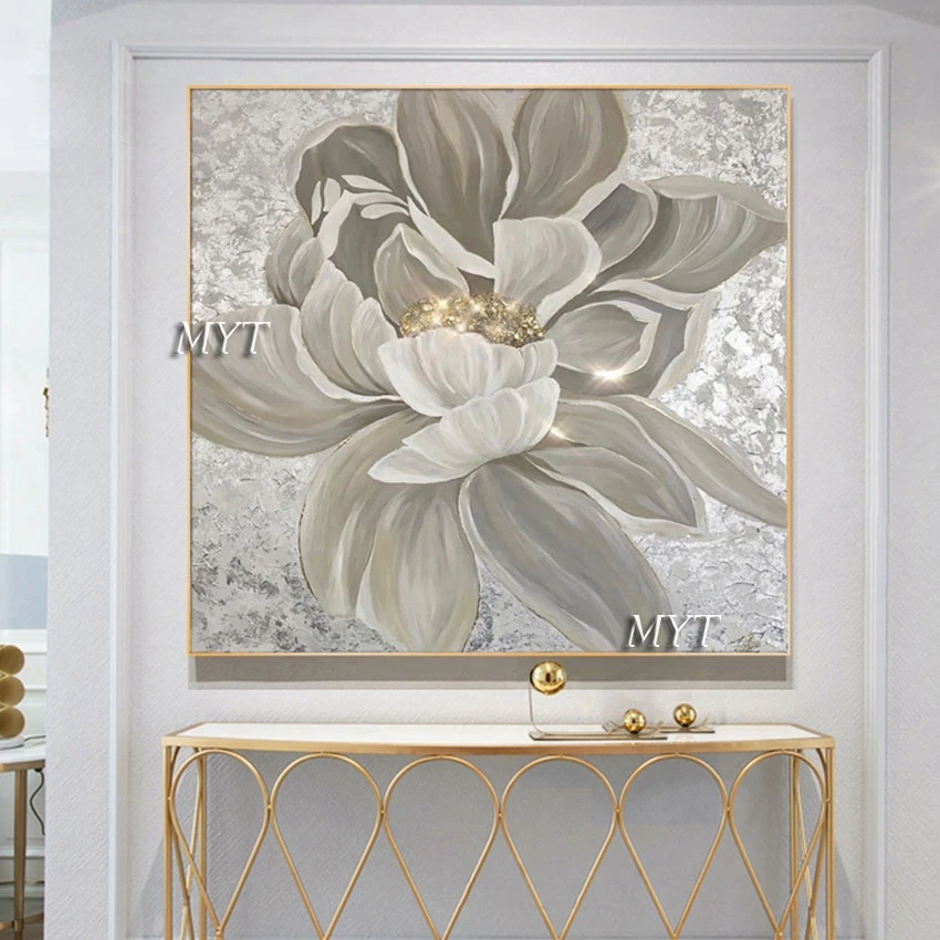 Hand-painted Wall Art Gold Foil Noble Beautiful Flowers Canvas Oil Painting High Quality Modern Picture Unframed Home Decor