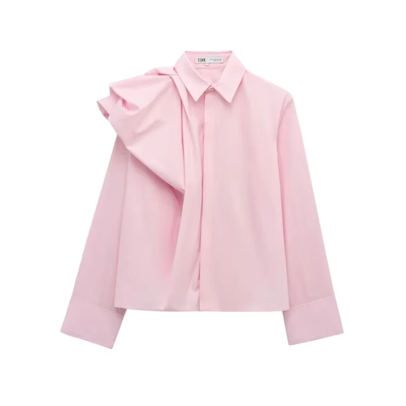 

Poplin Shirt Spring Long Sleeve Female Shirts Casual Shoulder with Added Volume Pleated Women's Party Shirts & Blouses